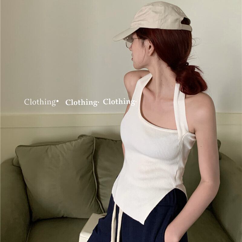 ホルターサマーホワイトスリムトップス 夏物 ガールズファッション71124386917