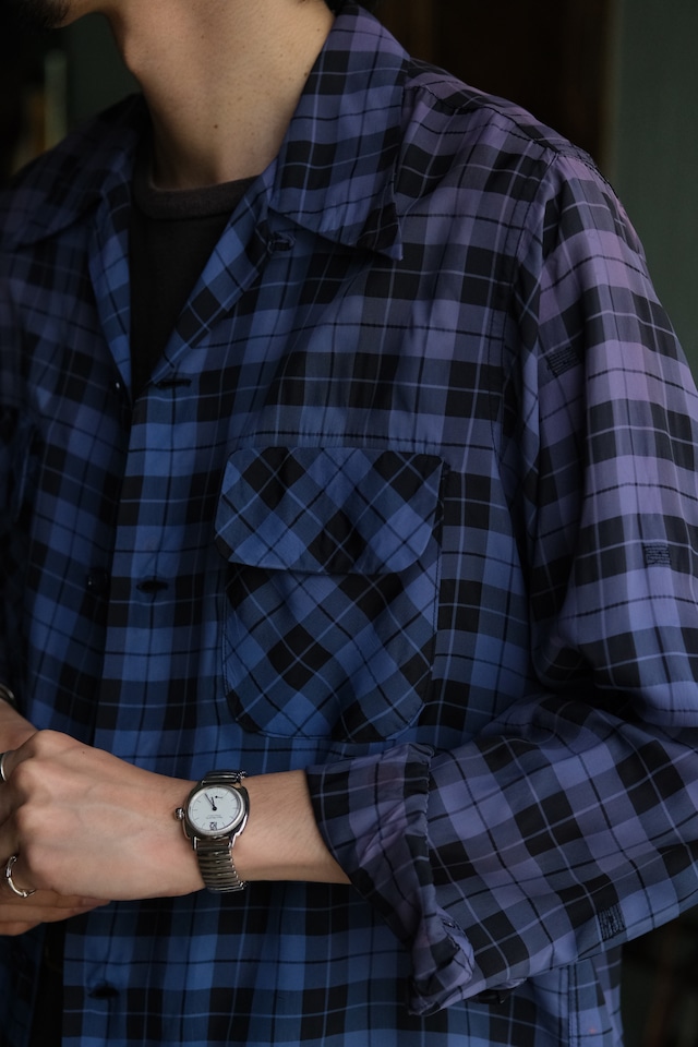 Utah/40-50's "PERSONALITY" silk rayon open collar shirt/ sun fade