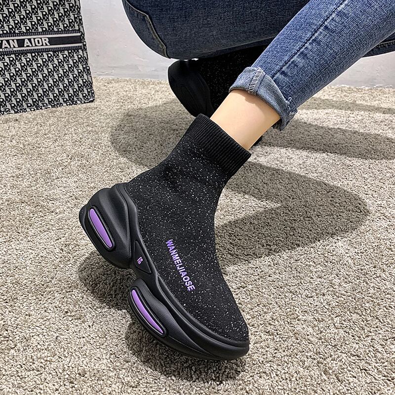 ブーツレッドカジュアルブラックニットオータム薄手 靴 シューズ 秋物 フェイクシューズ80503865347