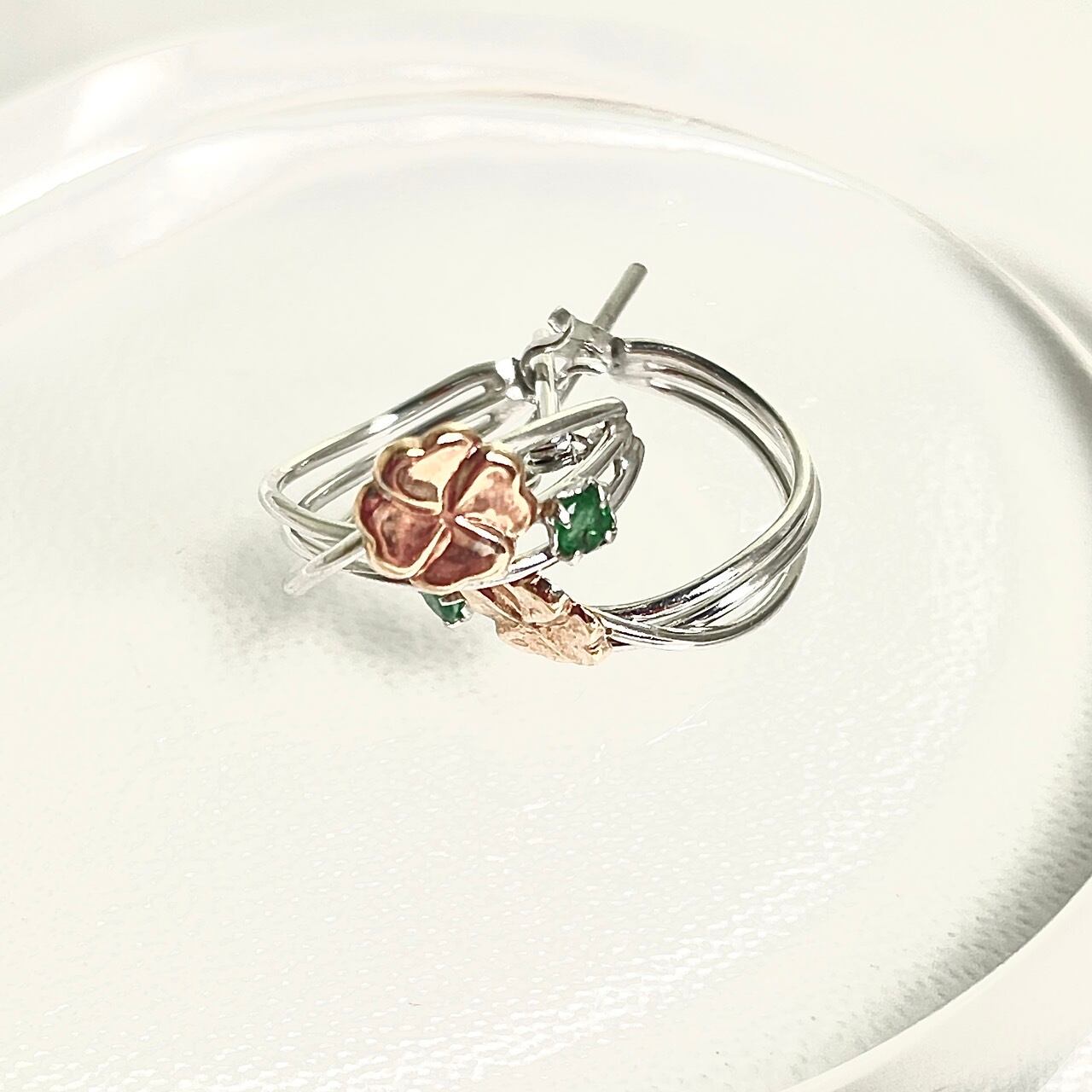 K14WGK18コンビ エメラルドフープデザインピアス 直径12mm EP-5470