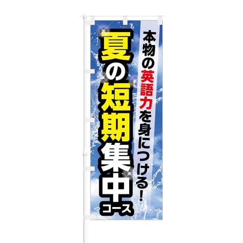 のぼり旗【 本物の英語力 夏の 短期集中 コース 】NOB-KT0297 幅650mm ワイドモデル！ほつれ防止加工済 英会話教室などの生徒募集に最適！ 1枚入