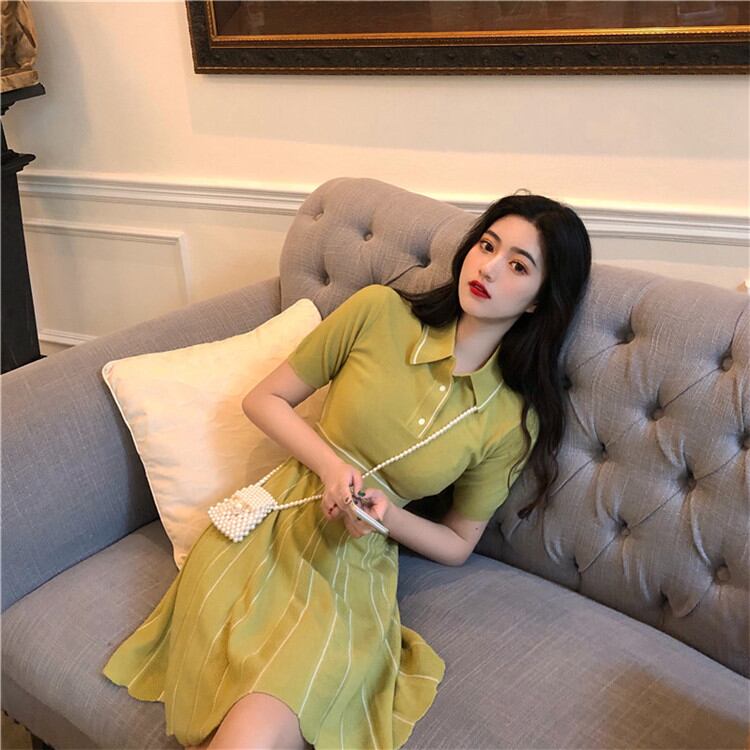 新品発売 韓国ファッション/CHIC気質/大人気/sweet系/カジュアル/学院風/半袖/ニットワンピース