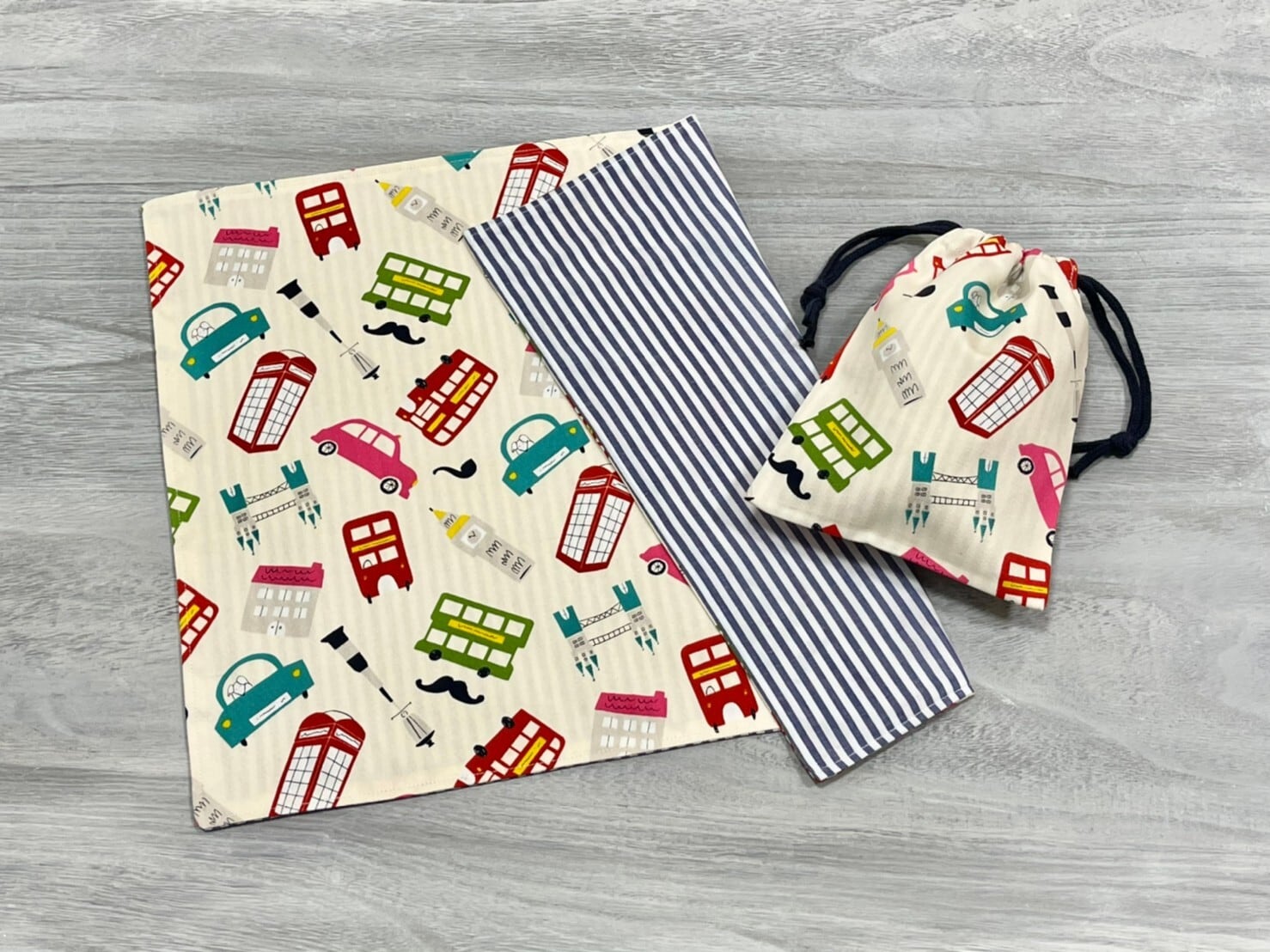 【45×35㎝】給食用ランチマット&巾着セット ロンドン柄