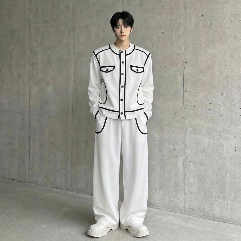 バイカラーカーディガン&カジュアルワイドパンツツーピース 3カラー D11883