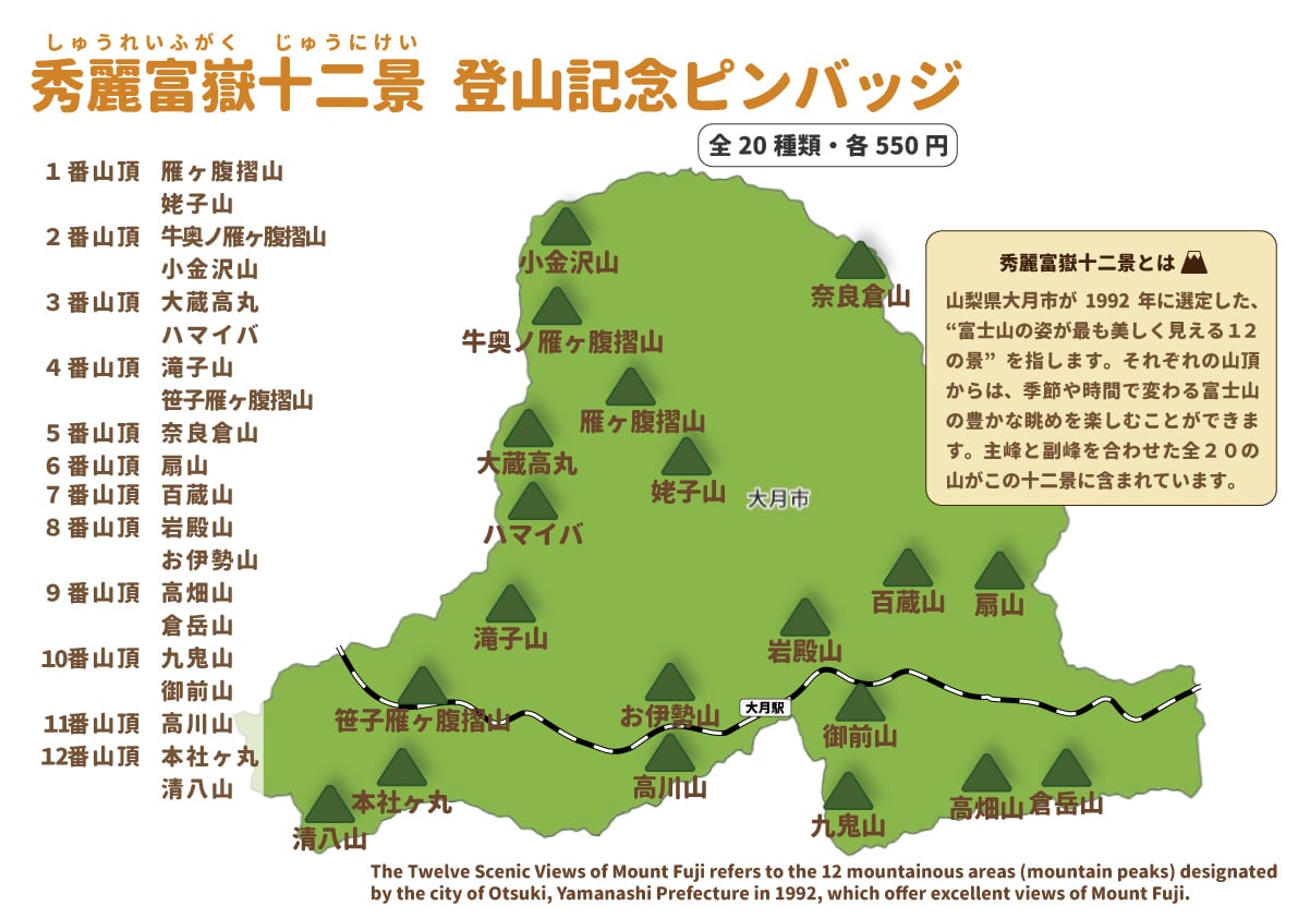秀麗富嶽十二景登山記念ピンバッジ 20個セット | 東京檜