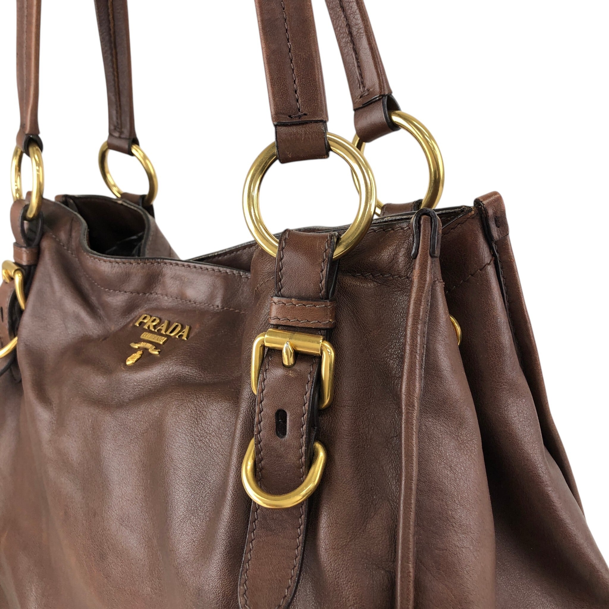 PRADA プラダ トートバッグ ブラウン ロゴ レザー vintage