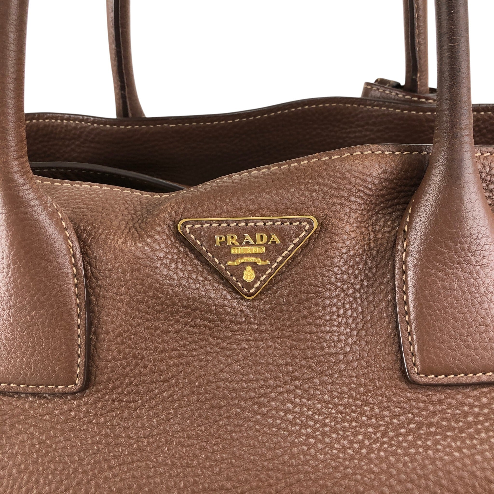 PRADA プラダ ハンドバッグ ブラウン トライアングルロゴ レザー 2way