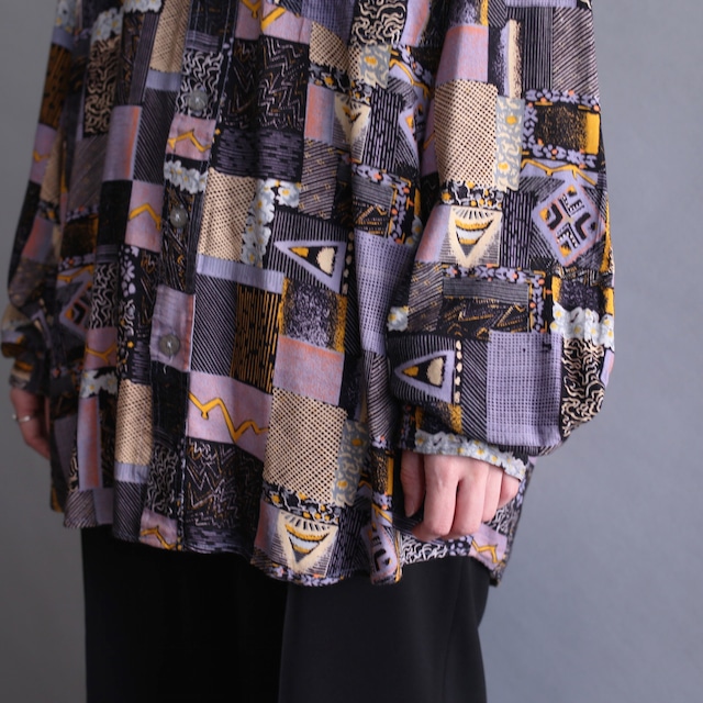 multi panel pattern loose rayon shirt