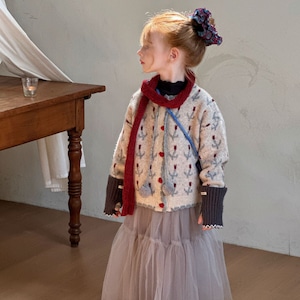 冬チューリップ柄カーディガン厚手