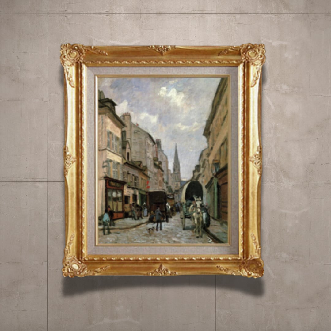 港の風景 油彩画 金色フレーム付き