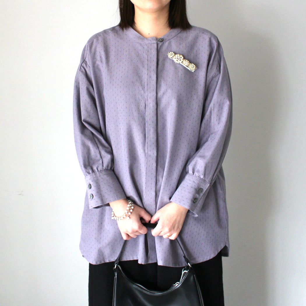 2026SS/久留米かすりのロングブラウス【縮み織】ポツ柄ラベンダー