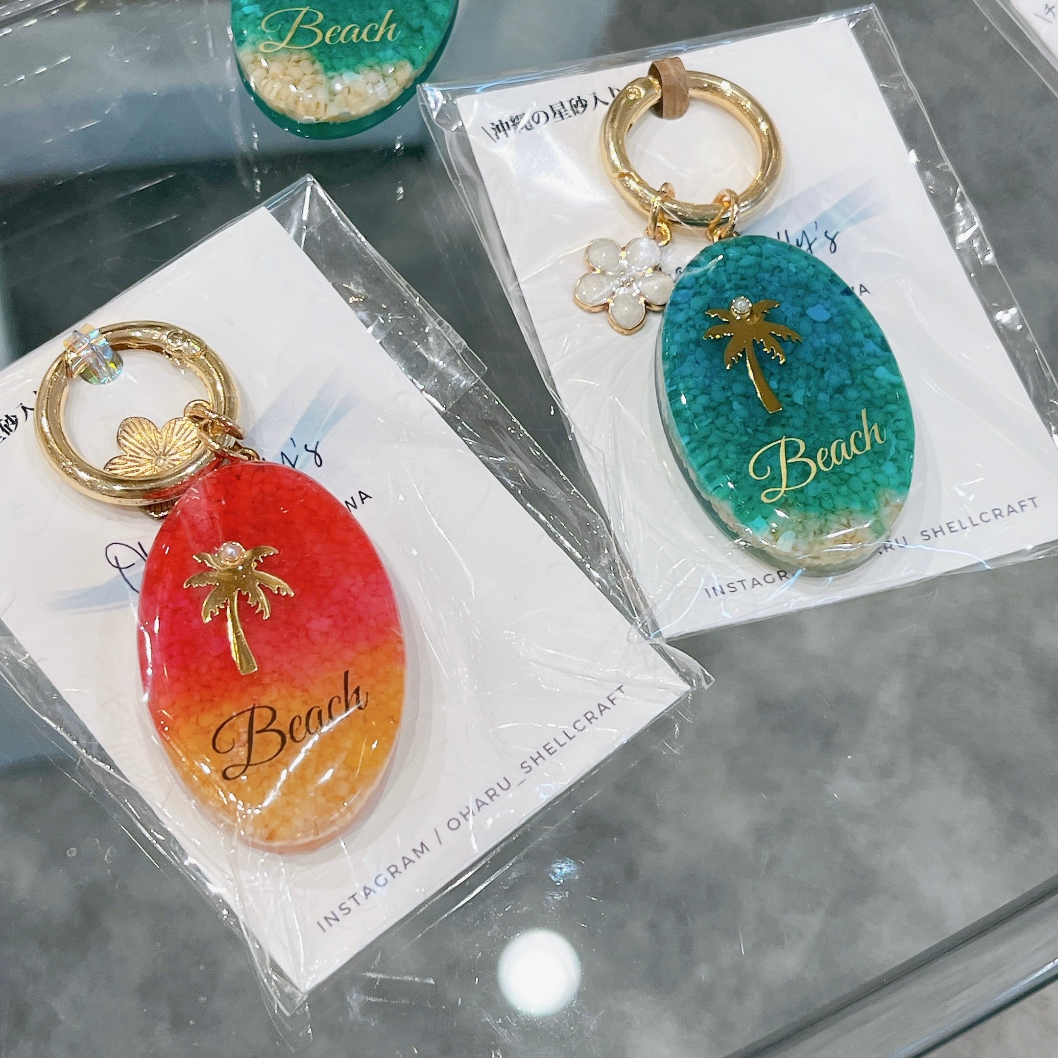 専用商品K-9472 ドロップチャーム(海 シマエナガ ヤシの木 星の砂) OHARU 海を感じる星砂キーホルダー 【ヤシの木】（T-A53-3.5) | tete