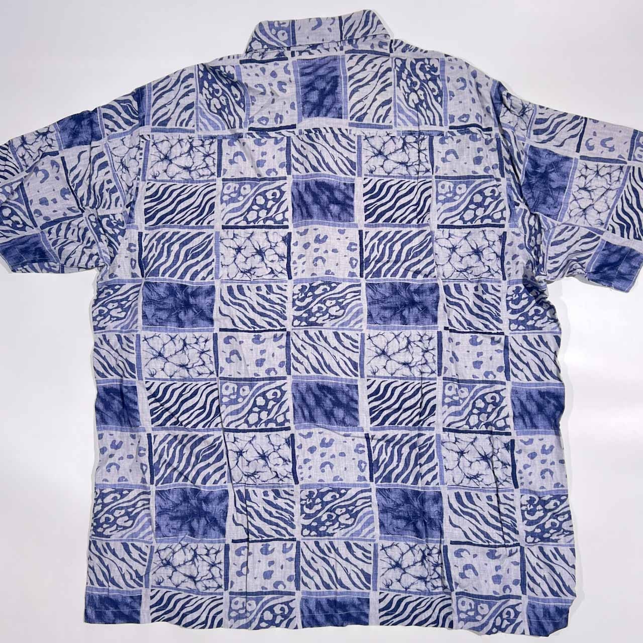 リネン混 RAIKA ライカ デザイン 半袖 シャツ LL/ブルー系 メンズ ビンテージ