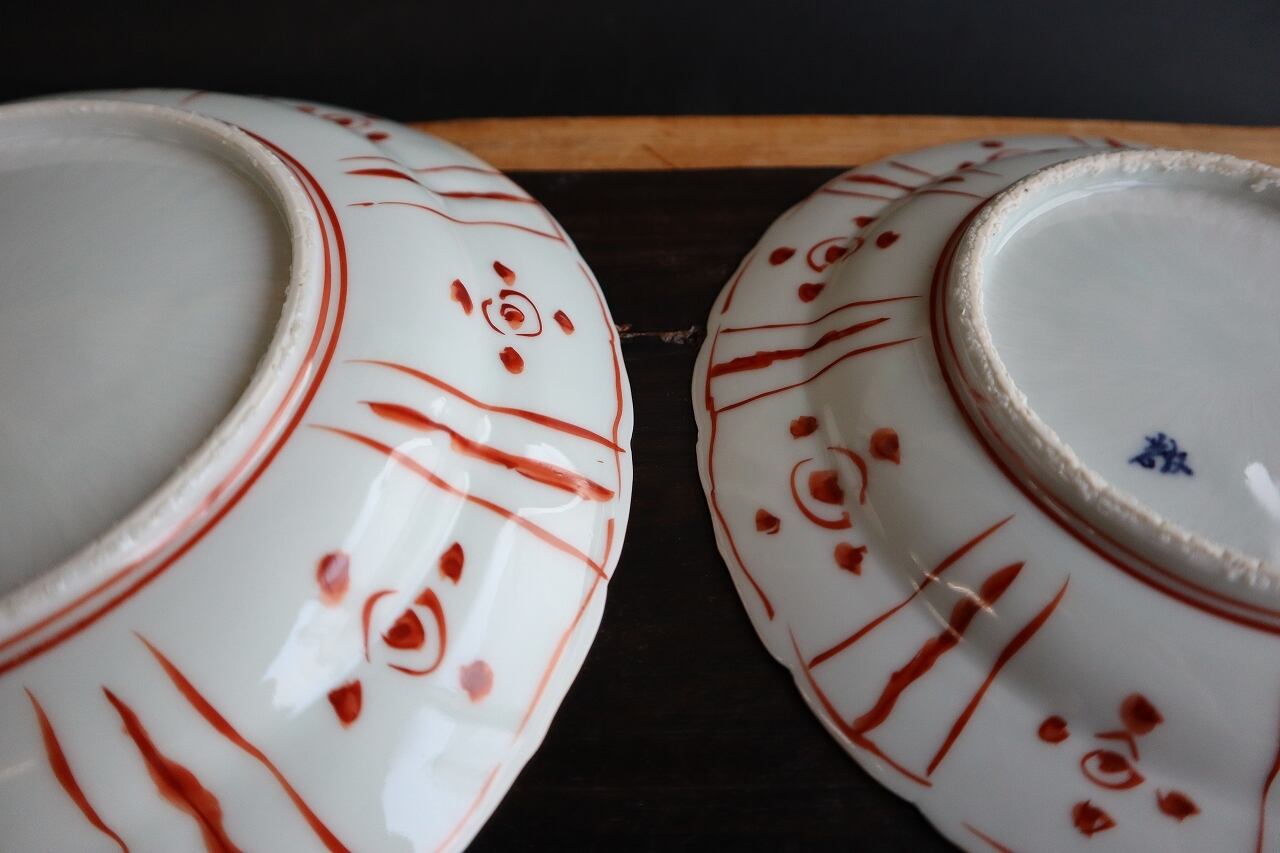 赤絵芙蓉手打ち込み七寸皿(明山手.大) | 陶つちやま