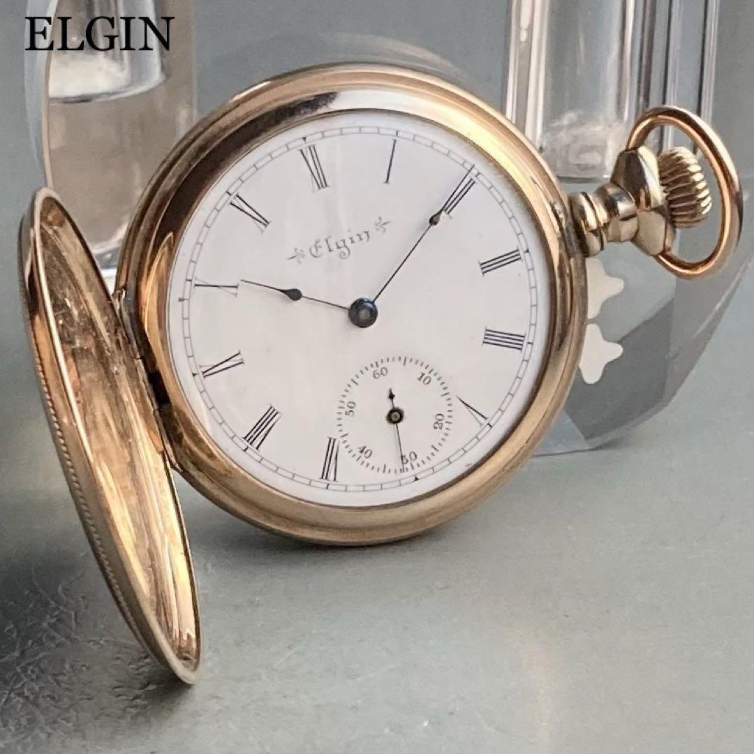 【動作良好】エルジン ELGIN アンティーク 懐中時計 手巻き ハンターケース