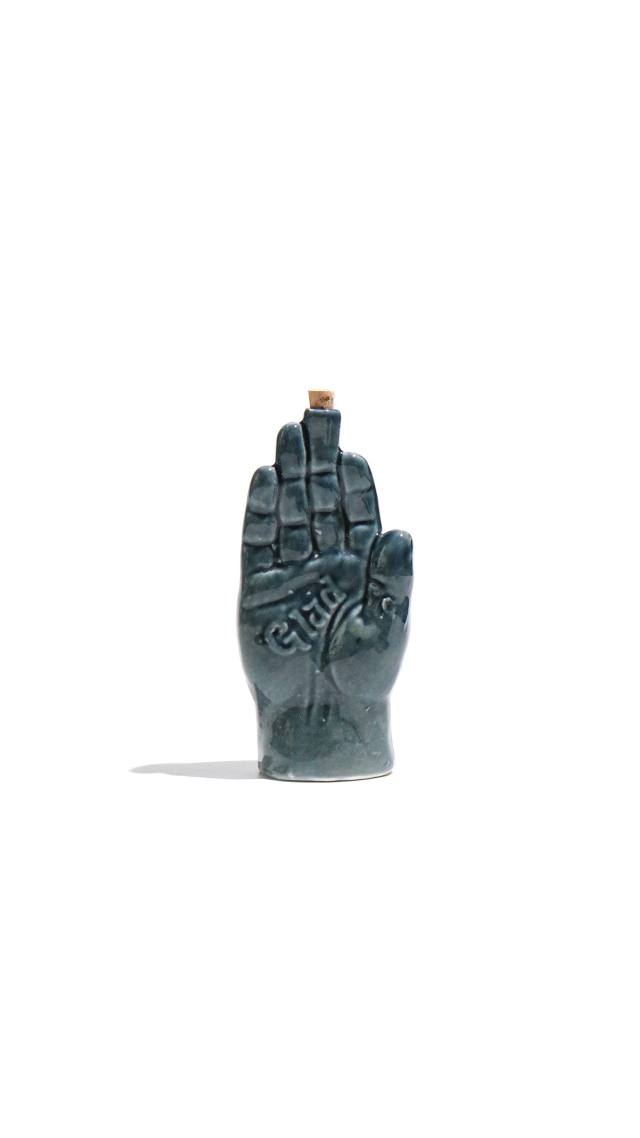 CERAMIC FLASK BOTTLE BLUE HAND GLAD