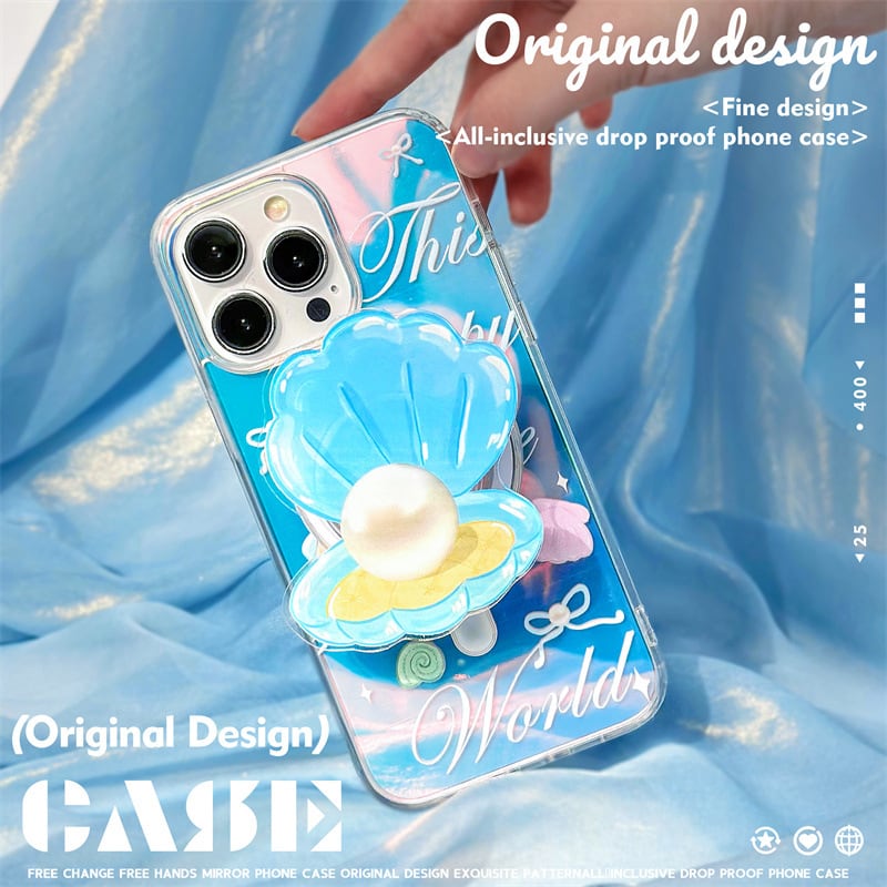 【MagSafe対応】美しい真珠◎貝デザイン オーロラ背面フィルム スマホグリップ iPhone15対応 ワイヤレス充電 貝殻 スマホケース ND-15488