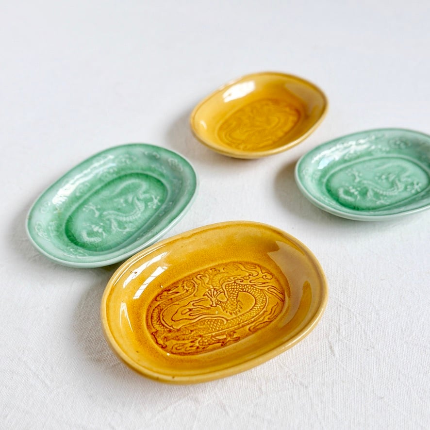 30989】 珉平焼 楕円豆皿（1枚） 明治 / Minpei Yaki Small Plate