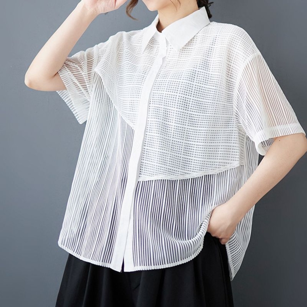 メッシュ切替 ボタンダウンシャツ  30125