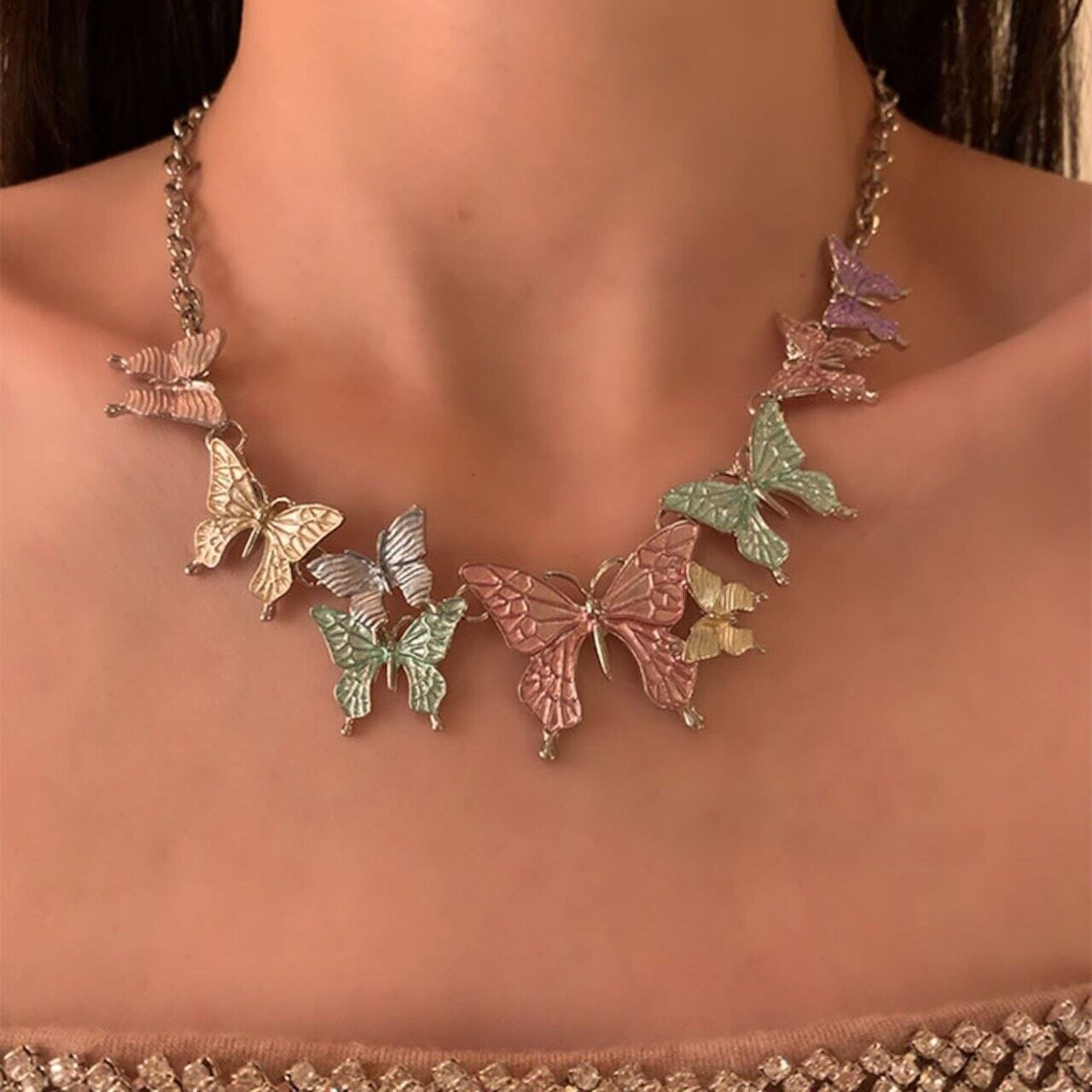 Heytao春の雰囲気漂う蝶のネックレス&イヤリング