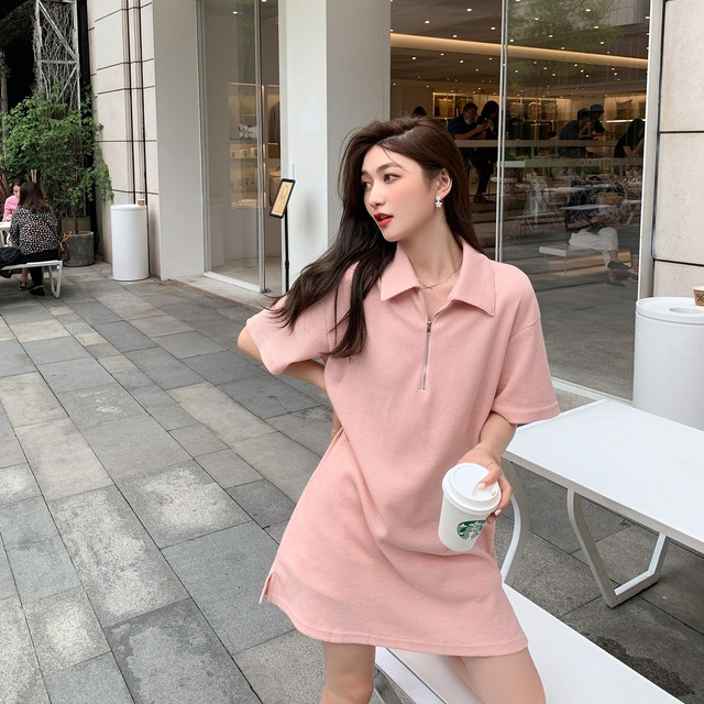 サマースタイルカラーTシャツ ドレス スカート ピンク 大人ガーリー スウィート キュート カジュアル 夏物 6Du_Shop_Women43597307789