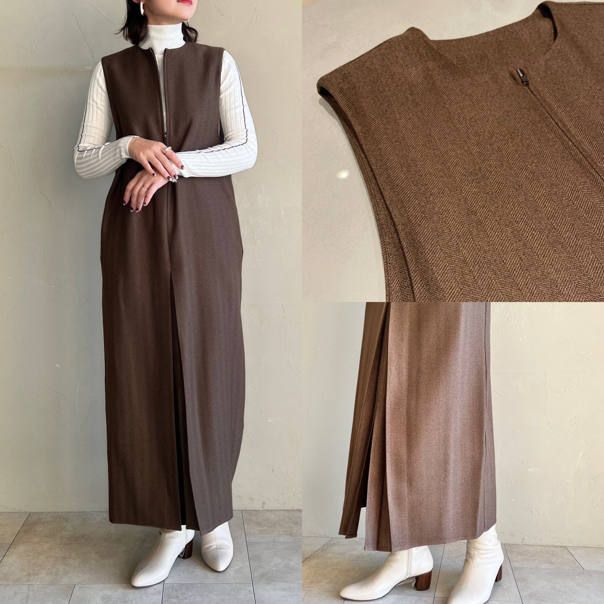 【CLOCHE】ヘリンボーンジップジャンスカ