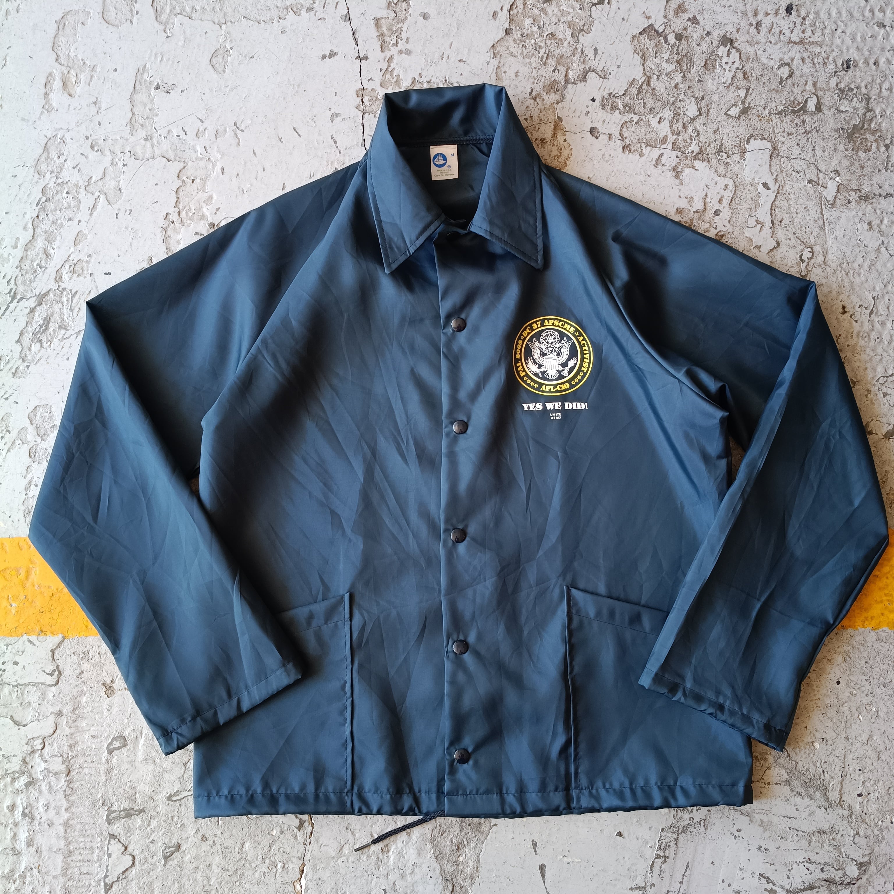 Used ジャケット◆М 90s USA製 ナイロンコーチジャケット ネイビー 選挙 スローガン◆ヴィンテージ古着