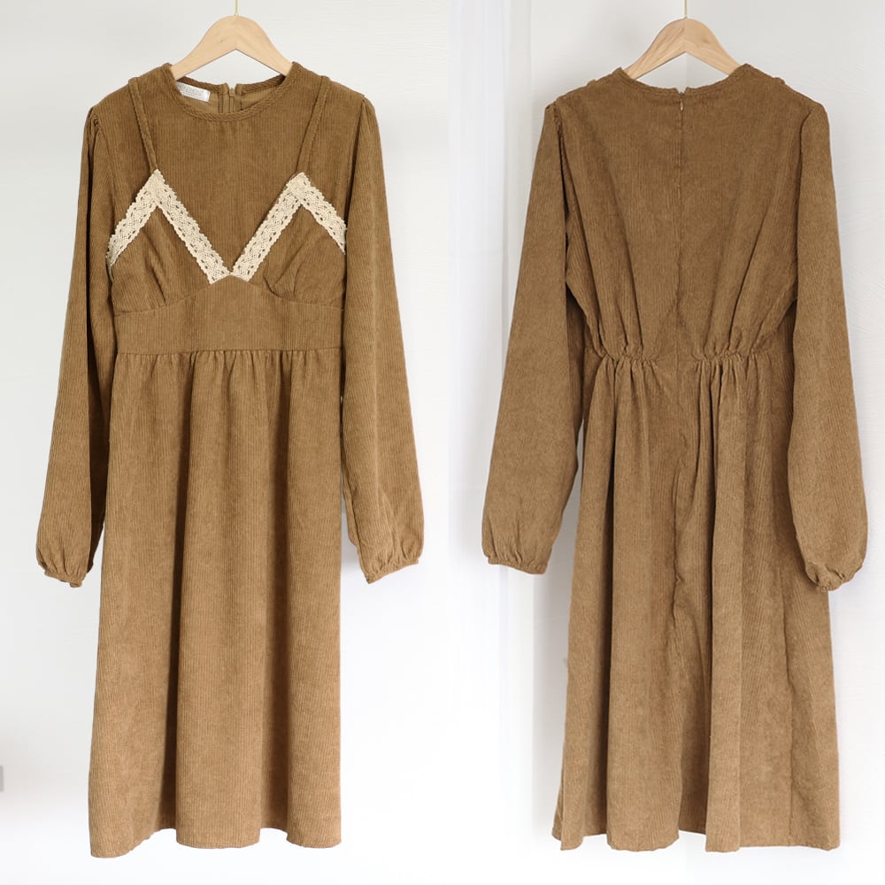 コーデュロイ ワンピース レディース 春秋冬 韓国 レイヤード風 ロングワンピース きれいめ おしゃれ 大人 かわいい ハイウエスト Aライン 重ね着風 大人可愛い 大人女子