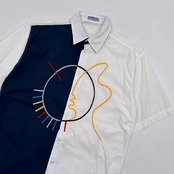 80s 90s VINTAGE★イタリア製 VENTO NUOVO ベントヌーヴォ デザイン刺繍 半袖シャツ サイズ 4 /オールド/ビンテージ