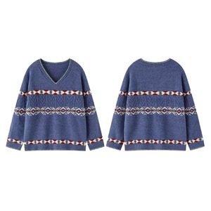 color block v-neck knit　J00259