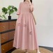2色/立体花モチーフ刺繍フリル袖ワンピ ・11933