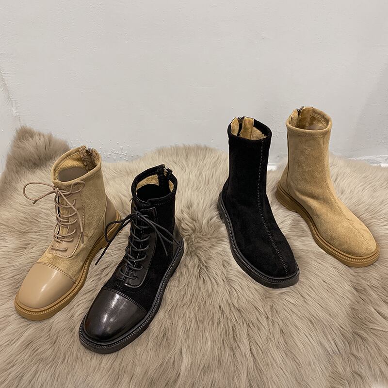 薄手ブーツスタイルレッドカジュアルブラックスウェードシングル 靴 シューズ フェイクシューズ20812648799