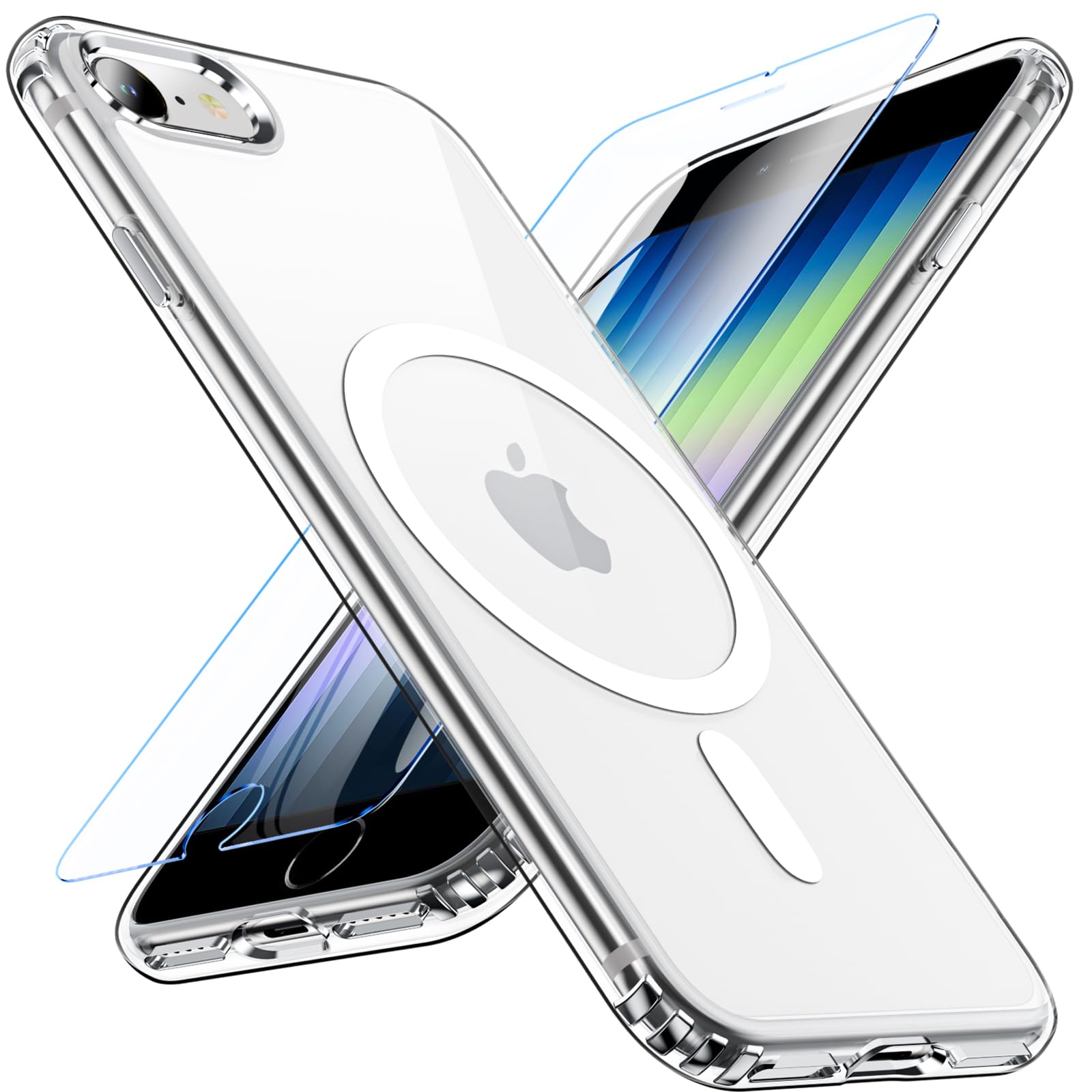 Fin2feel For iPhone SE3/SE2ケース【MagSafe高速充電対応】ガラスフィルム付き 米軍MIL規格 耐衝撃 黄ばみ防止 指紋防止 TPU + PC素材 iPhone 8/7 4.7インチ対応(クリア)