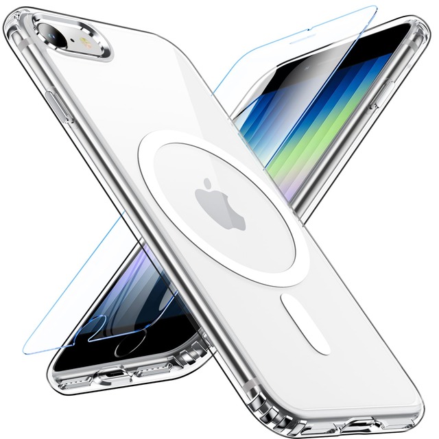 Fin2feel For iPhone SE3/SE2ケース【MagSafe高速充電対応】ガラスフィルム付き 米軍MIL規格 耐衝撃 黄ばみ防止 指紋防止 TPU + PC素材 iPhone 8/7 4.7インチ対応(クリア)