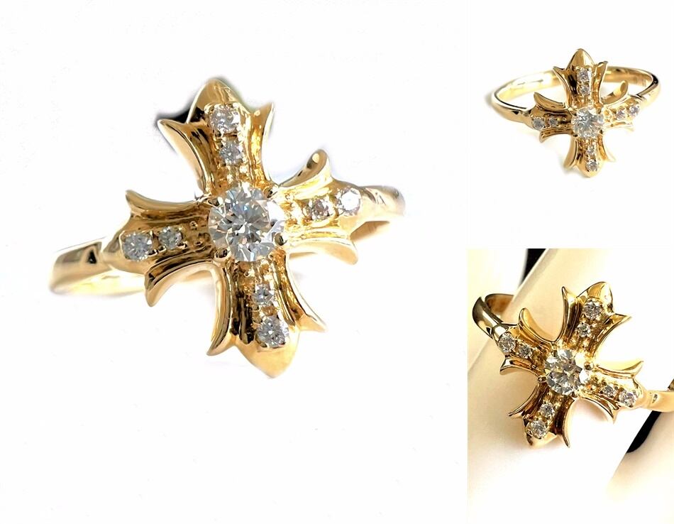 ユキザキ YUKIZAKI REGALIA レガリア K18 YG イエローゴールド ダイヤモンド リング クロス 18号 指輪 9P ダイヤ