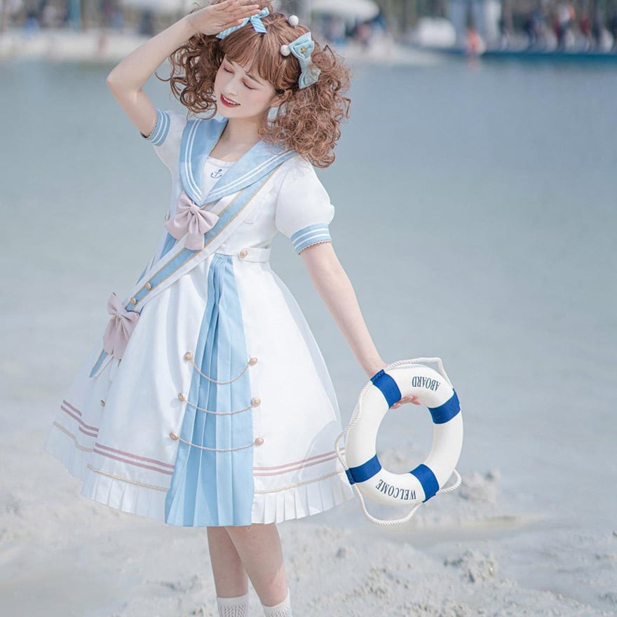 ゆめかわいい ワンピース セーラー服 マリンコーデ ふんわり ネイビー