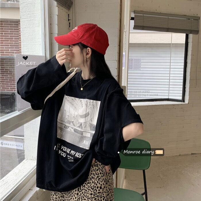 ルーズTシャツ シャツ スタイルスプリング薄手トップス ロング 春物 モンロー13511362109