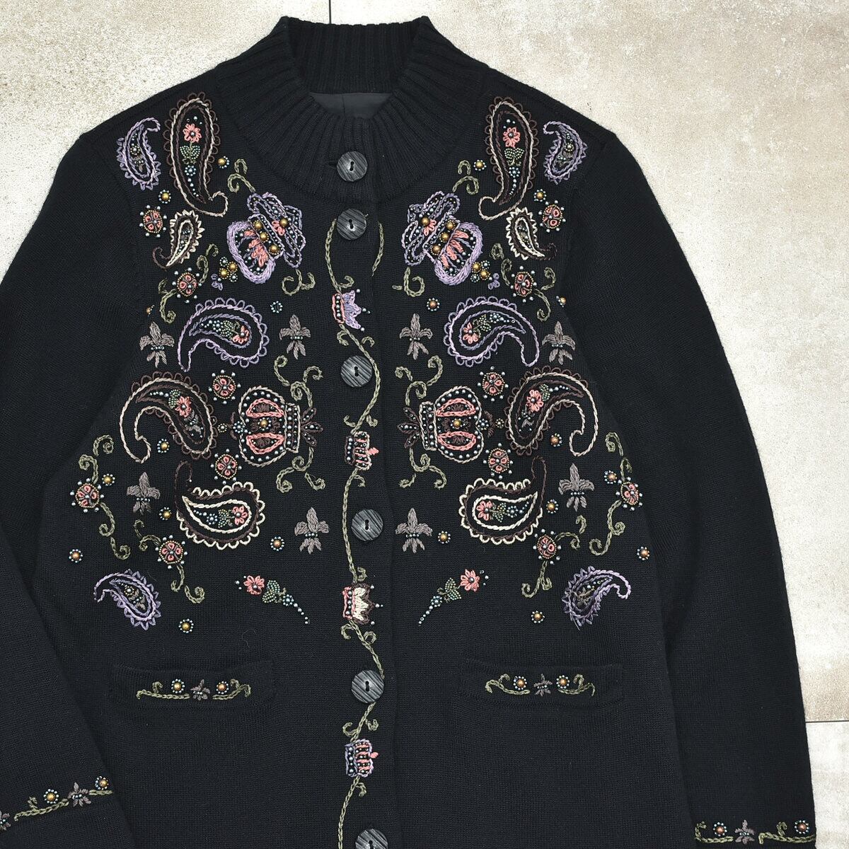 Paisley decor. design knit long coat