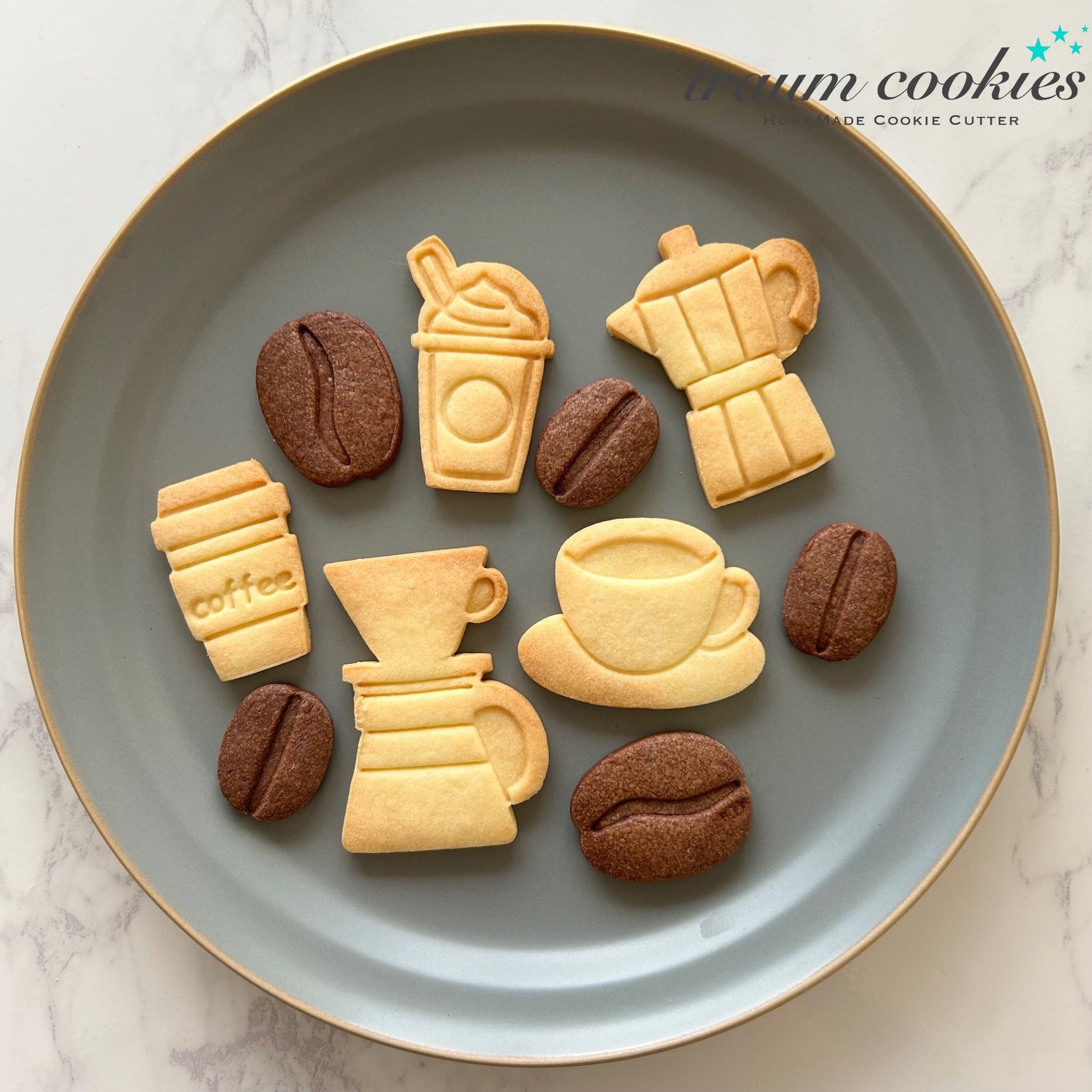 【7点セット】カフェのミニクッキー型 スタンプ付き【ドリップ・マキネッタ・コーヒーカップ・フラッペ・コーヒー豆等】