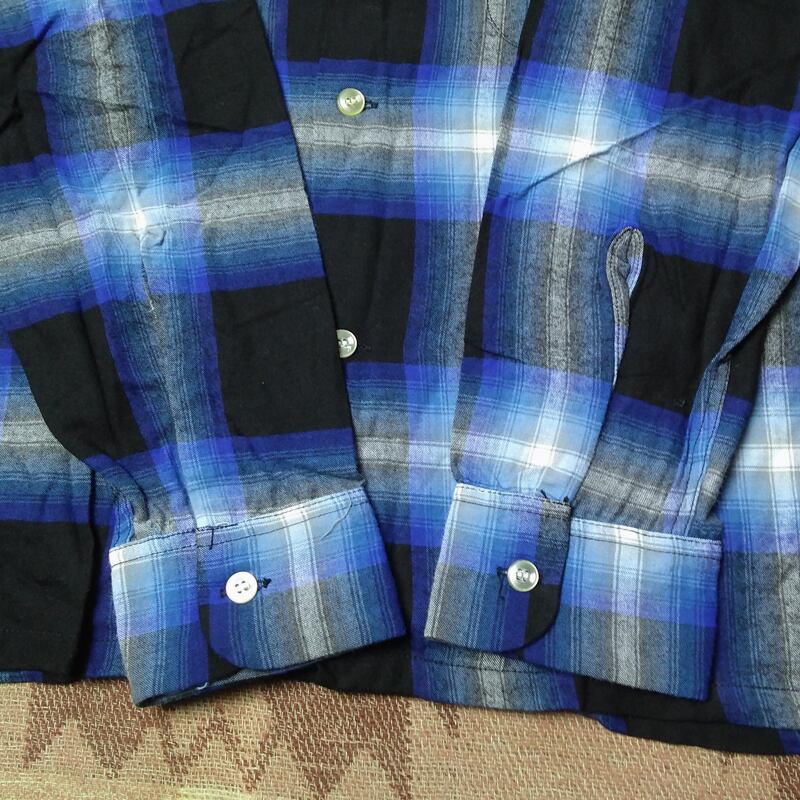 XL 60s Ombre plaid rayon shirt Blue base