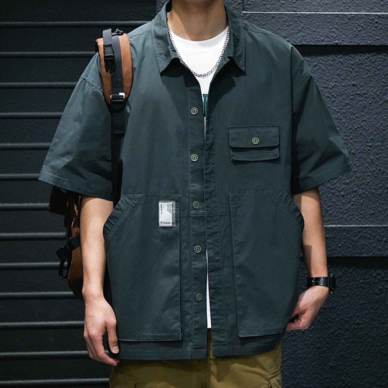 Box silhouette oversized short sleeve shirt ◇H0402