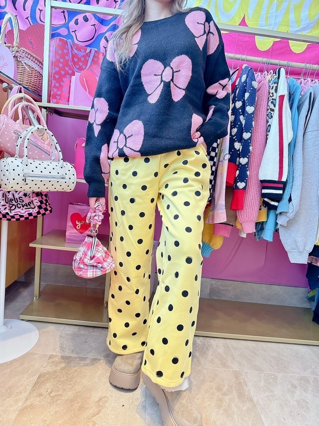 Yellowドットスウェットパンツ/裏起毛/韓国/レディースファッション/可愛い/おしゃれ/ラフ/カジュアル/POP/派手/個性（5-208）