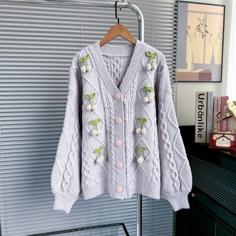 【outer】チェリー刺繍ニットカーデ M33227