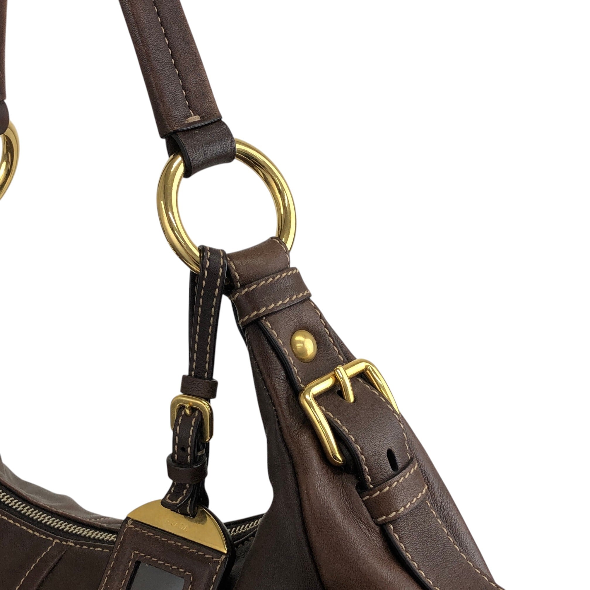 PRADA プラダ ハンドバッグ ブラウン ロゴ レザー ホーボーバッグ