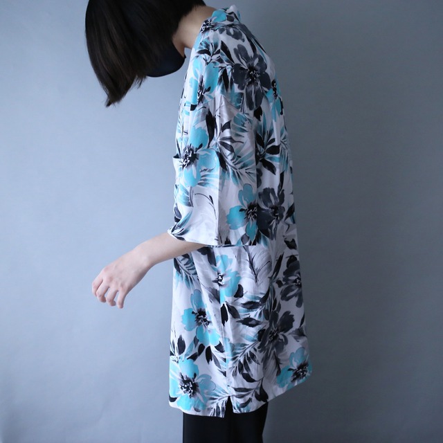 "水墨" good coloring flower pattern  white h/s shirt