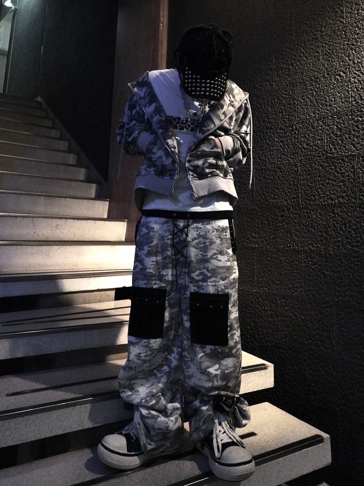 【PLANET STUDIO】Camo Lace Up Pocket Wide Pants