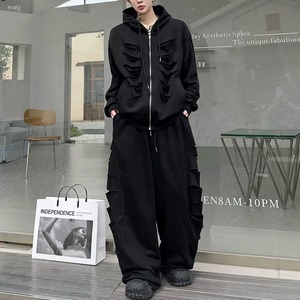 ブラックダメージジップアップフーディセットアップパンツ（ruf_03197）