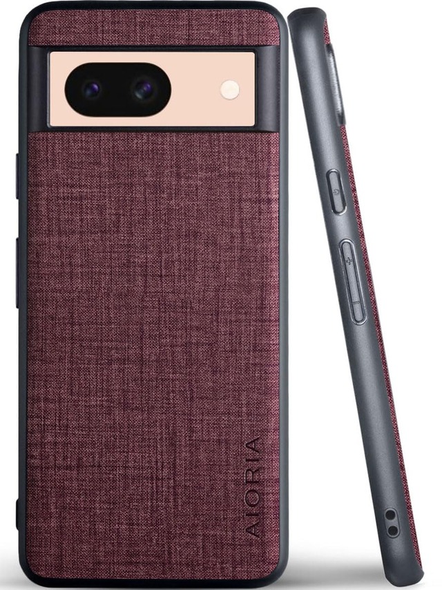 Aioria 互換性 ケース for Google Pixel 8A 5G 生地パターンレザー高級に保護純色スマホケース (Red, For Google Pixel 8A)