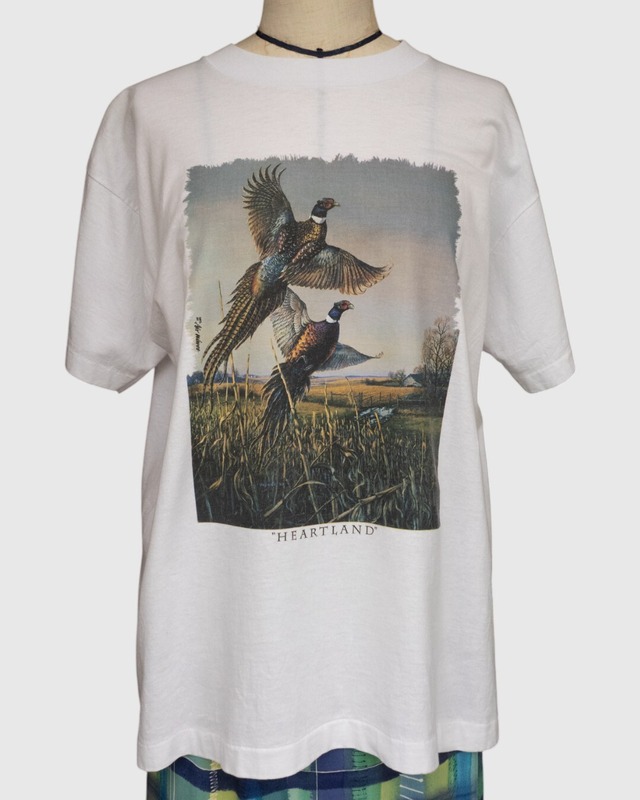 【古着】"HEARTLAND" キジ（雉） ネイチャーアートプリント T