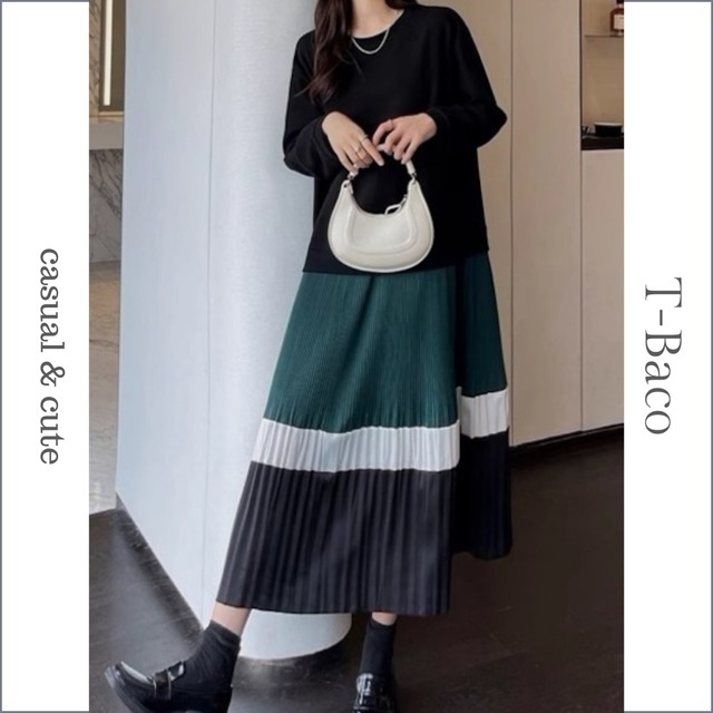 color block pleated dress　　　2-728